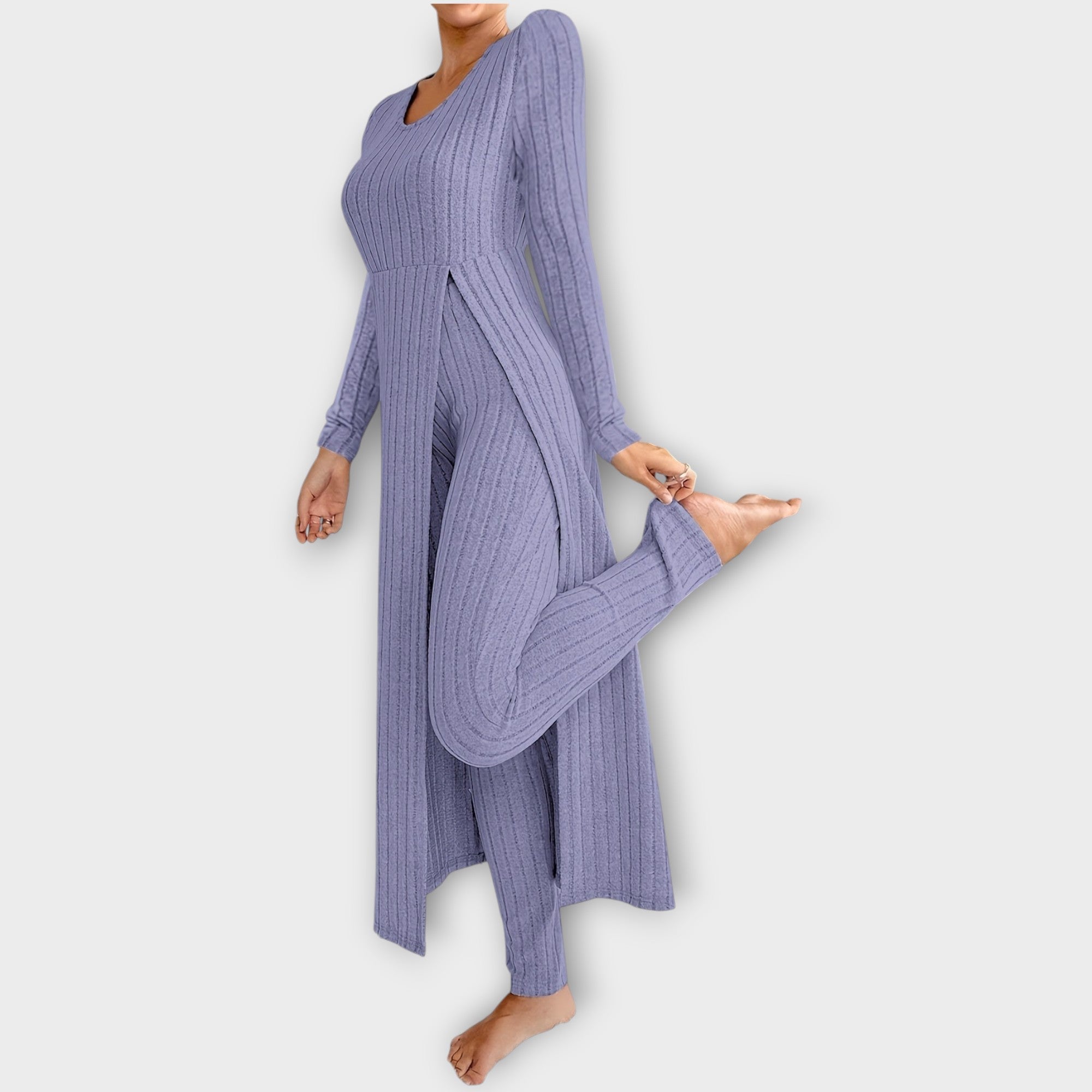 Conjunto Lounge de Punto Acanalado con Túnica de Escote en V
