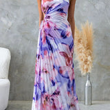 Deja - Vestido Maxi Plisado de Un Hombro con Estampado Floral