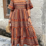 Sylpha - Vestido Bohemio de Estampado Étnico Elegante