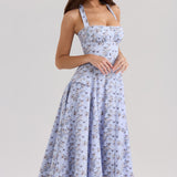 Belle - Vestido Midi con Estampado de Margaritas y Cuello Halter