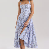 Belle - Vestido Midi con Estampado de Margaritas y Cuello Halter