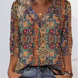 Blusa Retro Estampada V-Cuello