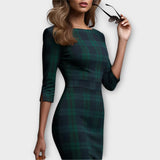 Vestido Midi Lápiz Elegante a Cuadros