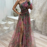 Cecelia | Vestido Elegante con Manga Asimétrica y Abertura