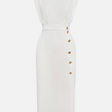 Malene™ | Vestido Midi Sólido con Abertura de Botones y Escote Redondo