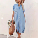 Samira-Vestido camisa con bolsillos fijos