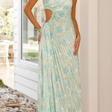 Deja - Vestido Maxi Plisado de Un Hombro con Estampado Floral