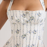 Belle - Vestido Midi con Estampado de Margaritas y Cuello Halter