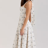 Belle - Vestido Midi con Estampado de Margaritas y Cuello Halter