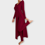 Conjunto Lounge de Punto Acanalado con Túnica de Escote en V