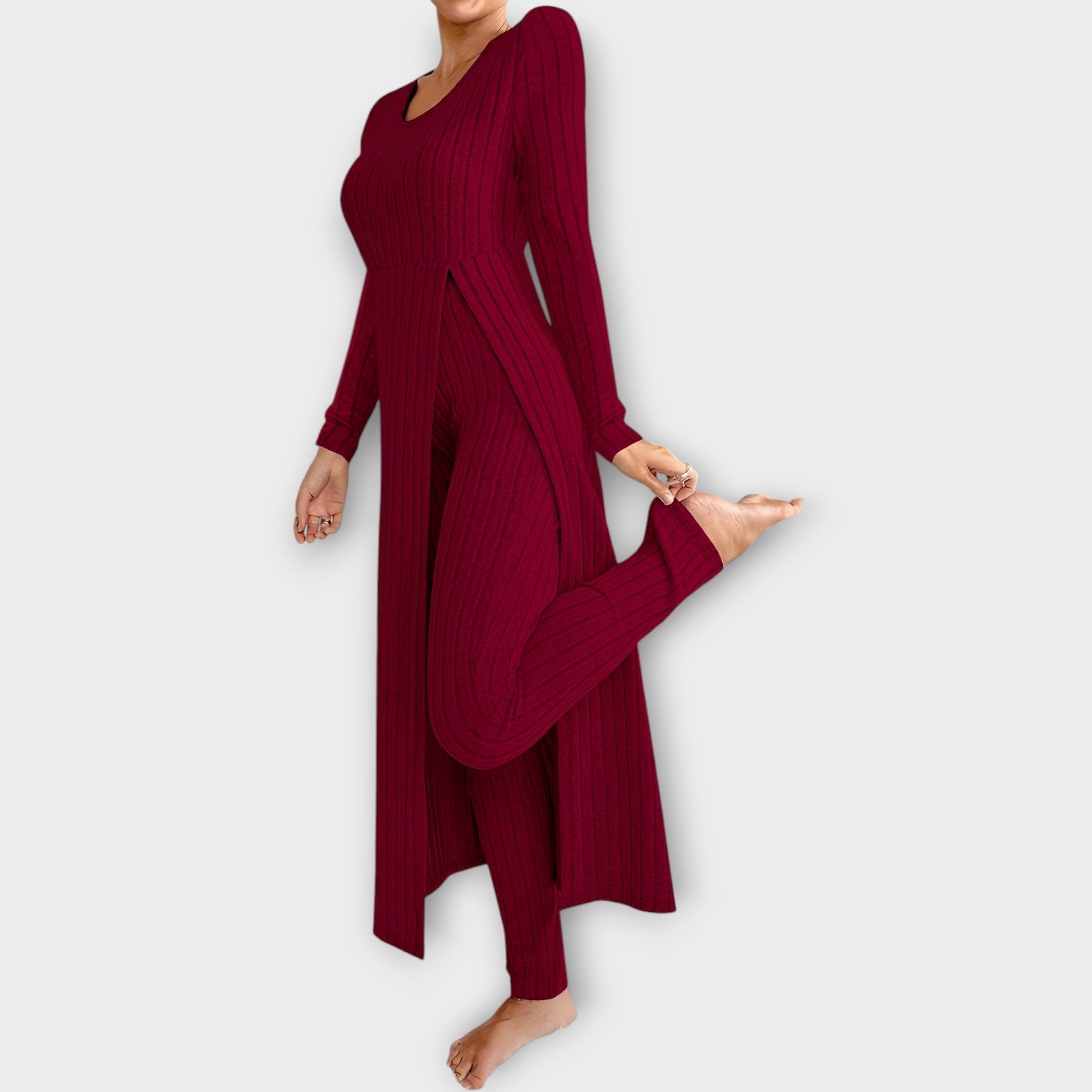 Conjunto Lounge de Punto Acanalado con Túnica de Escote en V