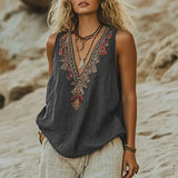Aleka™ - TOP DE LINO VINTAGE BOHO SIN MANGAS