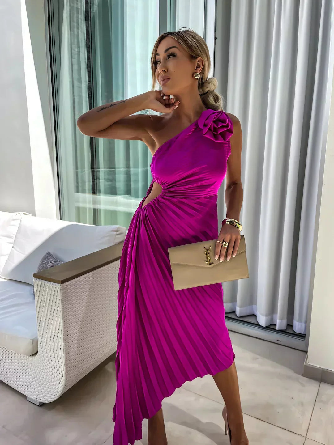 Dariella | Vestido Floral Romántico de Un Hombro