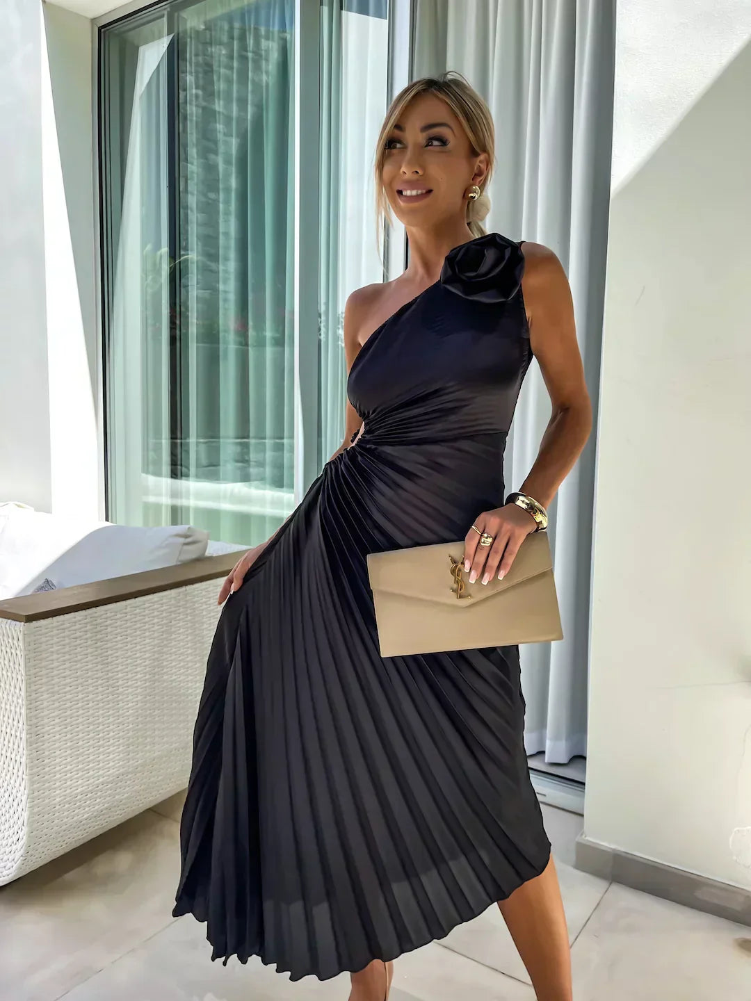 Dariella | Vestido Floral Romántico de Un Hombro