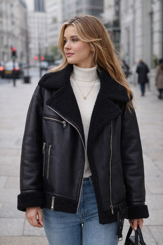 Sienna - Chaqueta de doble faz con forro de pelo sintético y estilo chic