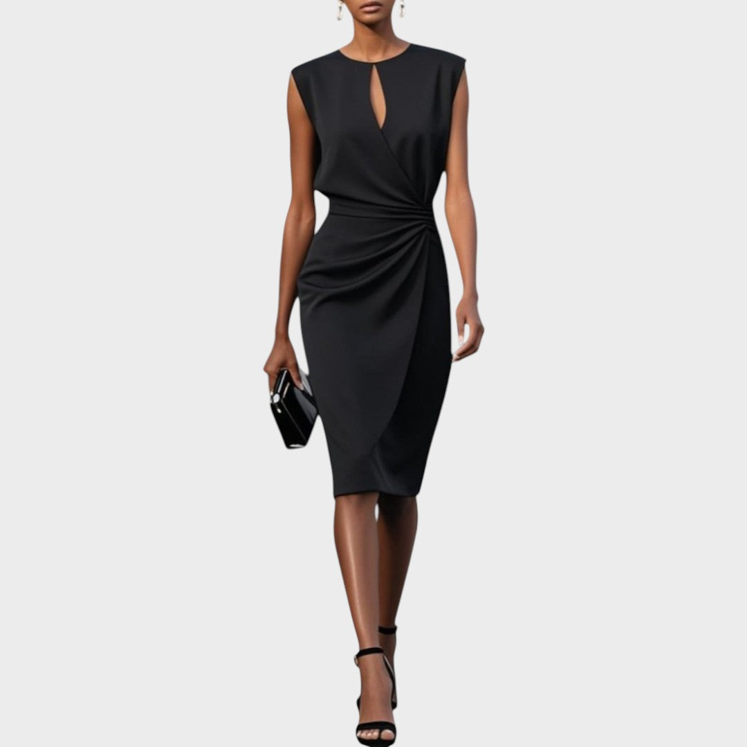 Belita Vestido Midi de Manga Larga Con Cuello Redondo