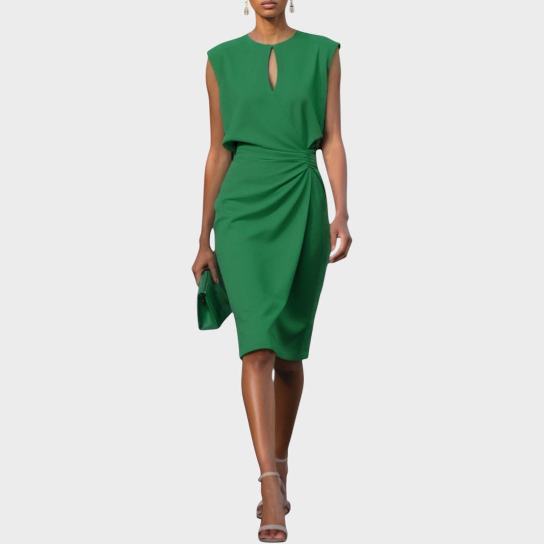 Belita Vestido Midi de Manga Larga Con Cuello Redondo