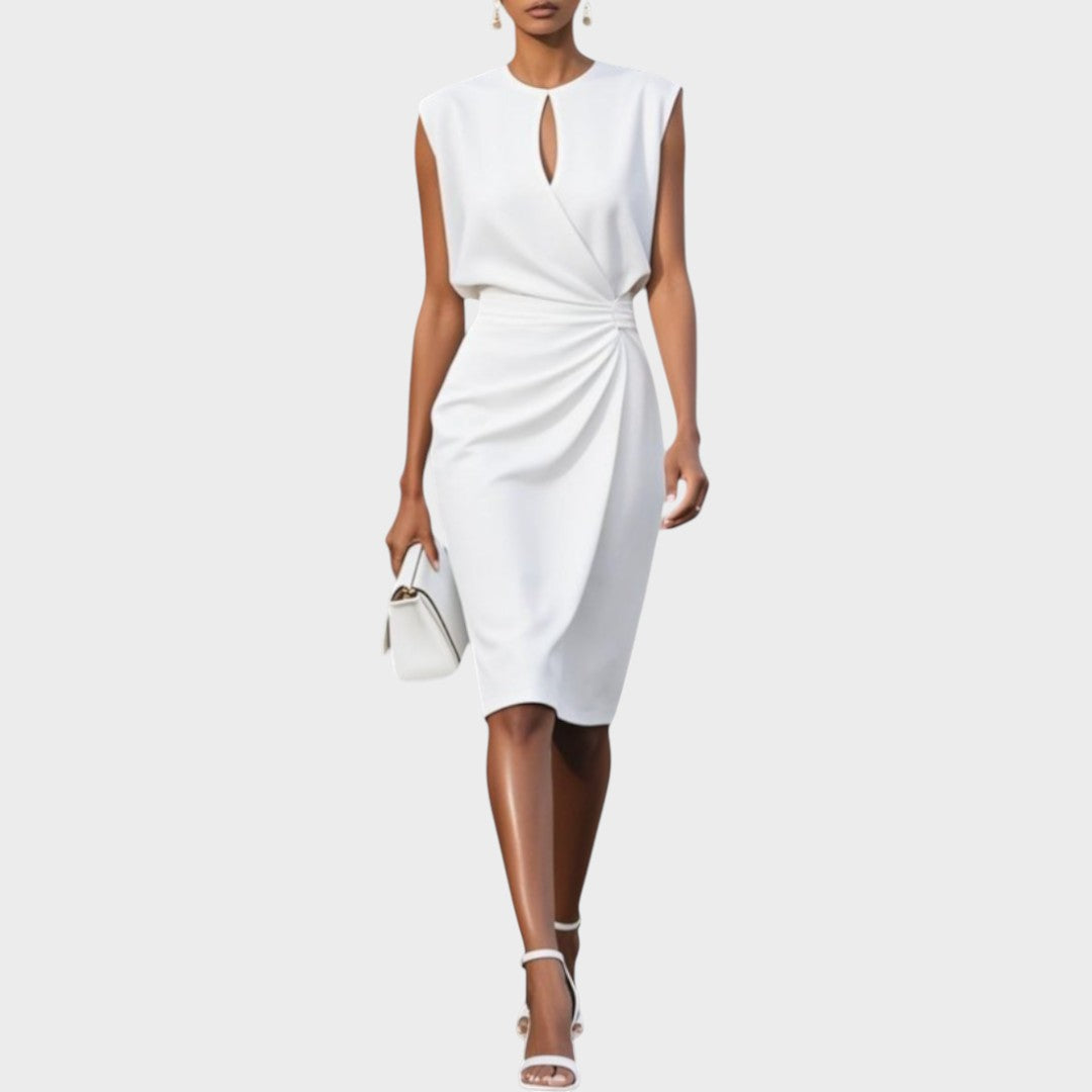 Belita Vestido Midi de Manga Larga Con Cuello Redondo
