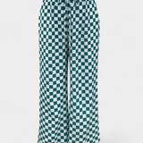 Hilaria Pantalones de Pierna Ancha con Estampado a Cuadros
