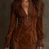 Azulena ❘ Vestido mini vintage de ante con encaje