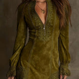 Azulena ❘ Vestido mini vintage de ante con encaje