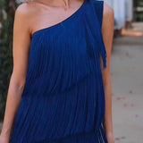 Vestido de flecos elegante Maya con hombros al aire