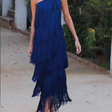 Vestido de flecos elegante Maya con hombros al aire