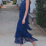 Vestido de flecos elegante Maya con hombros al aire
