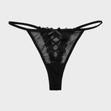 Tanga en V de malla con acabado de encaje