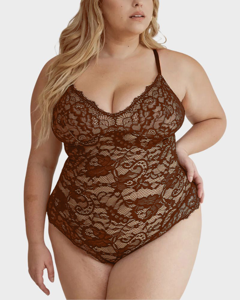 Body con escote en V profundo, tanga y efecto moldeador