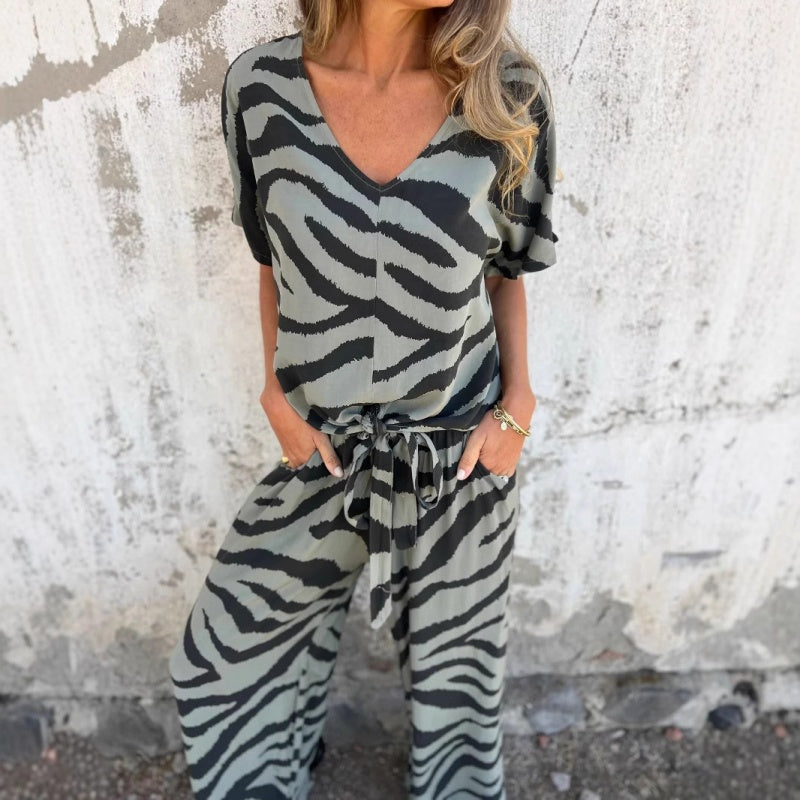Evelina | Top y Pantalones con Estampado de Cebra en V