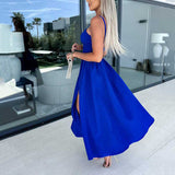 Célestine - Vestido Midi con Tirantes de Espagueti y Alta Abertura