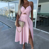 Célestine - Vestido Midi con Tirantes de Espagueti y Alta Abertura