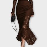 Vestido Midi Elegante de Encaje con Cuello Alto