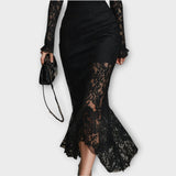 Vestido Midi Elegante de Encaje con Cuello Alto
