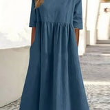 Maikee - Vestido de algodón con escote redondo y bolsillos