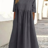 Maikee - Vestido de algodón con escote redondo y bolsillos