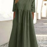 Maikee - Vestido de algodón con escote redondo y bolsillos