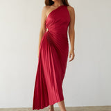 Sylviana - Vestido Midi Plisado de Un Hombro